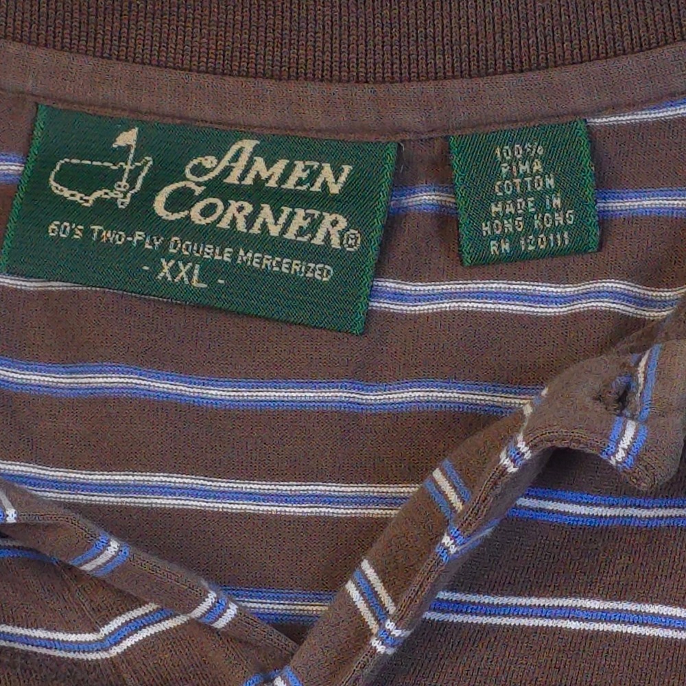 Amen Corner Polo Shirt Mens XXL Brown Striped Pima Cotton Masters Golf Preppy - Picture 4 of 10